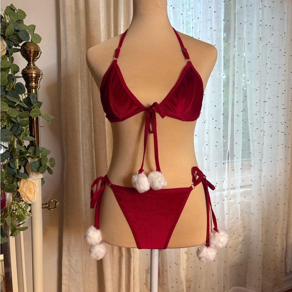 Red Bikini with Pom Pom Details